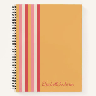Cuaderno Colores Retro Naranja Rosa Dorado Rayas Nombre de