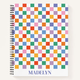 Cuaderno colorful checkered pattern custom monogram name 