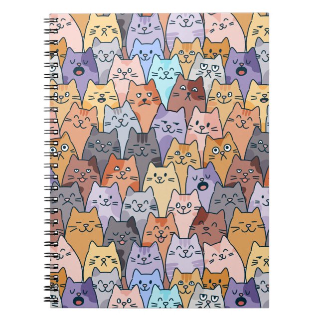 Cuaderno Colorful Cute Cat Crowd Pattern Whimsical Cat Face (Frente)
