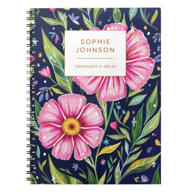 Cuaderno Colorful Floral Pretty Girly Purple Personalized (Frente)