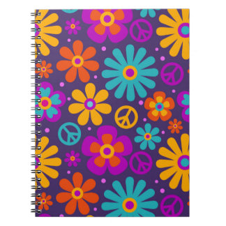 Cuaderno Colorful Flowers Peace Love Groovy Retro Hippie