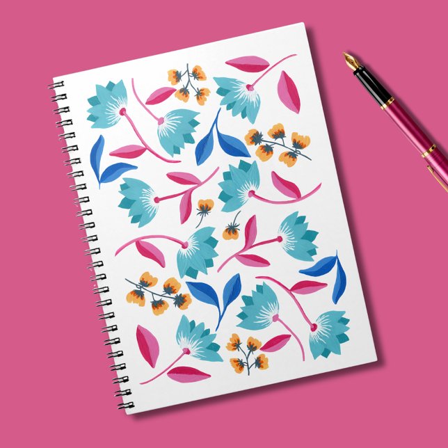 Cuaderno Colorful Folk Art Floral Pattern (Abstract floral folk art notebook)