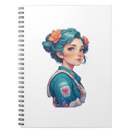 Cuaderno Colorful Girl Portrait with Flowers 