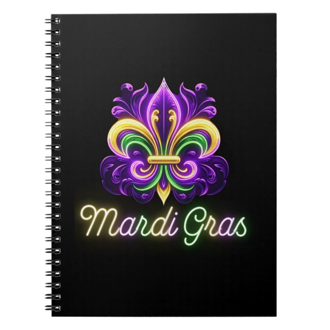 Cuaderno Colorful Neon Mardi Gras Fleur de lis (Frente)