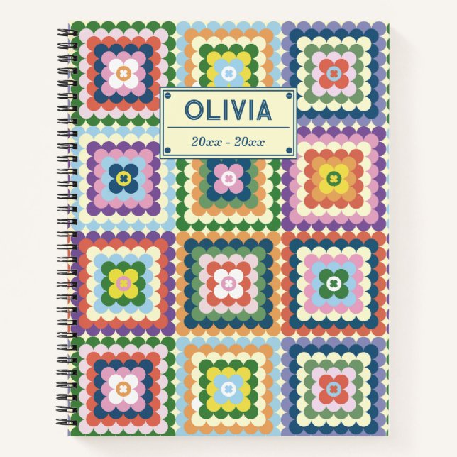 Cuaderno Colorful Retro Mid-Century Mid-Mod Crochet Blossom (Anverso)