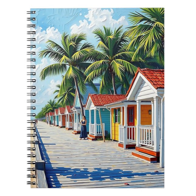 Cuaderno Colorful Tropical Vibrant Beach Huts (Frente)