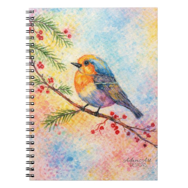 Cuaderno Colorful Winter Songbird on Berry Branch Watercolo (Frente)