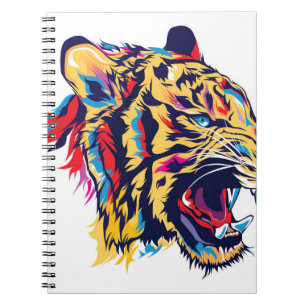 Cuaderno Colorida cabeza de tigre rugiendo ilustracion