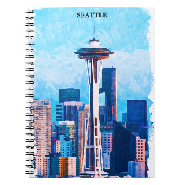 Cuaderno Colorida ciudad de Seattle Washington (Frente)