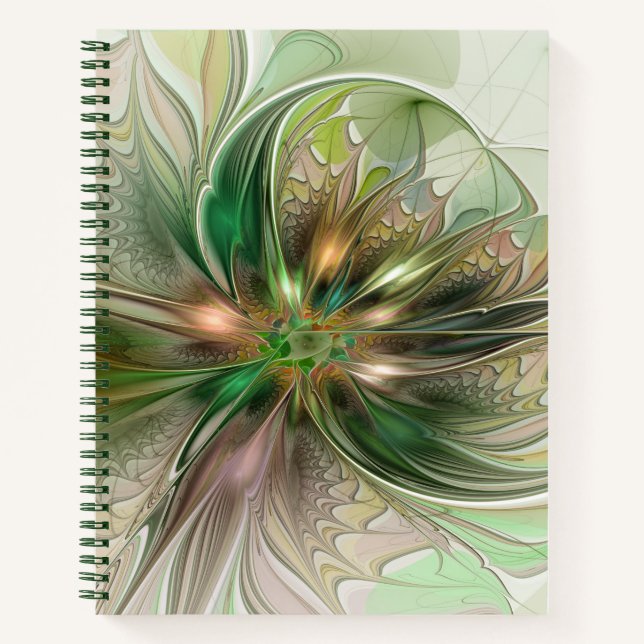 Cuaderno Colorida Fantasía Moderna Resumen Flor Fractal (Anverso)
