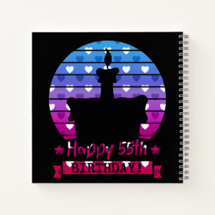 Cuaderno Colorida Feliz 55 cumpleaños pastel con corazones
