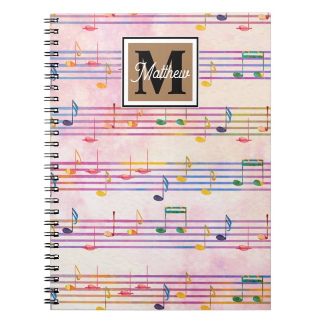 Cuaderno Colorida nota musical Monograma de músico (Frente)