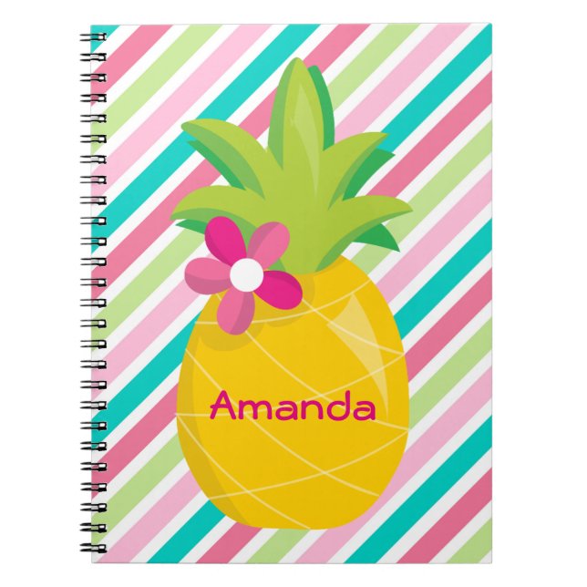 Cuaderno Coloridas franjas rosas piña amarilla (Frente)
