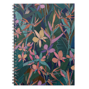 Cuaderno Coloridas hojas de selva tropical y flores mano d