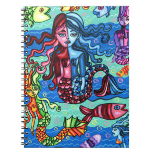 Cuaderno Coloridas Sirenas Pescado Resumen Pintura Original