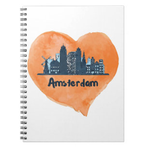 Cuaderno Colorido Amsterdam City Skyline Watercolor Heart P