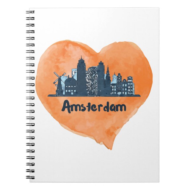 Cuaderno Colorido Amsterdam City Skyline Watercolor Heart P (Frente)
