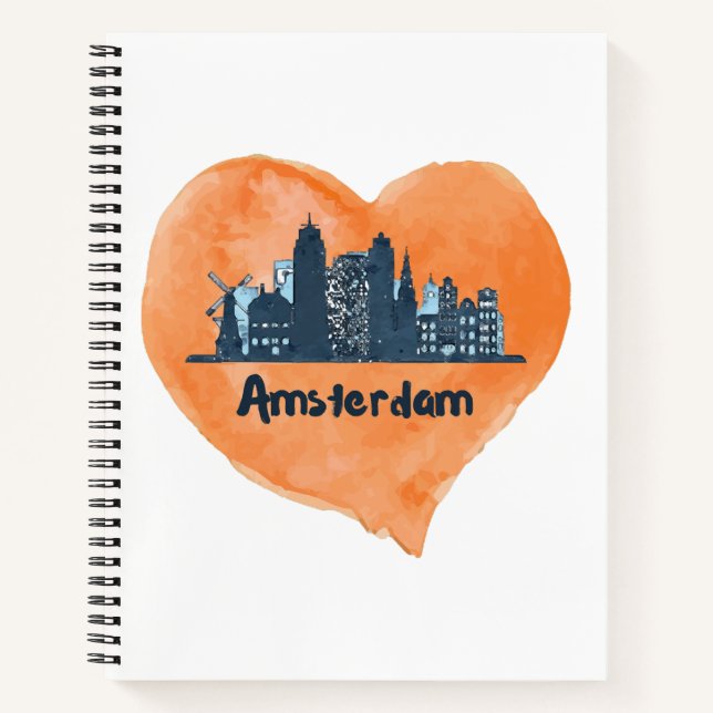 Cuaderno Colorido Amsterdam City Skyline Watercolor Heart P (Anverso)