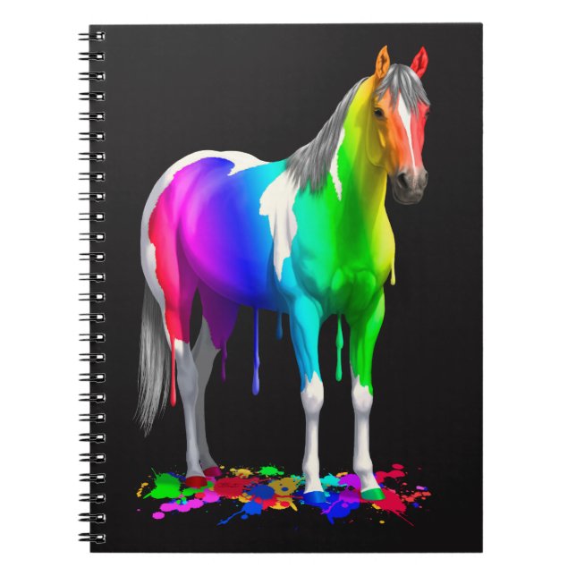 Cuaderno Colorido arco iris goteando caballo de pintura húm (Frente)