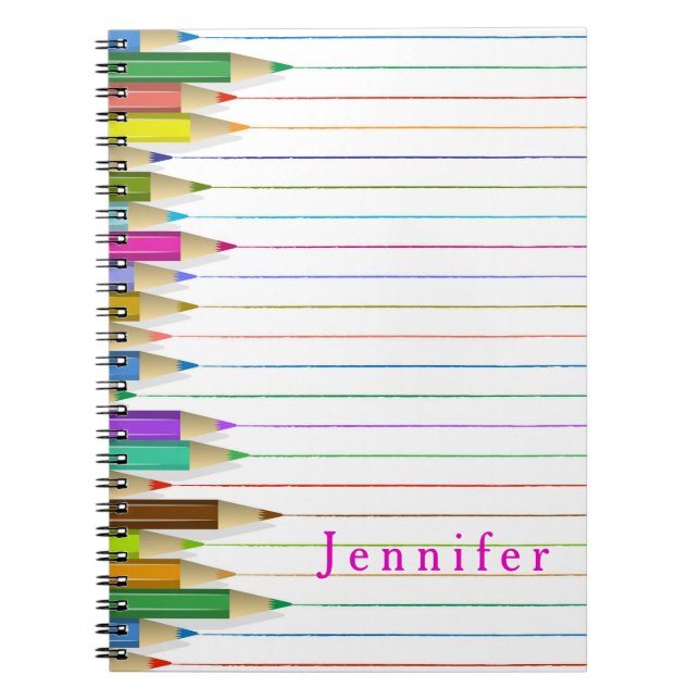 Cuaderno Colorido Art Pencils Nombre personalizado de vuelt (Frente)
