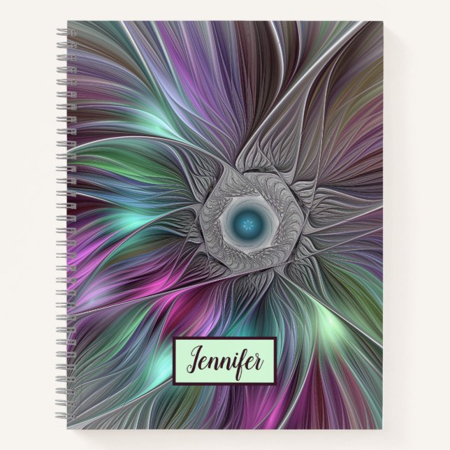 Cuaderno Colorido Big Flower Resumen nombre fractal trippy (Anverso)