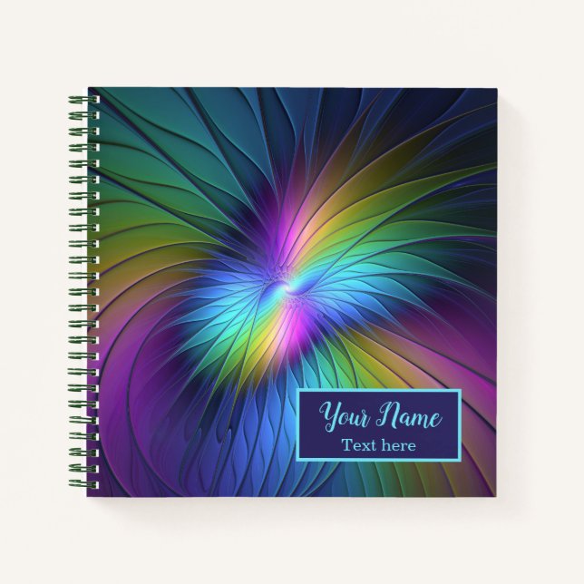 Cuaderno Colorido Con Azul Moderno Abstracto Nombre Fractal (Anverso)