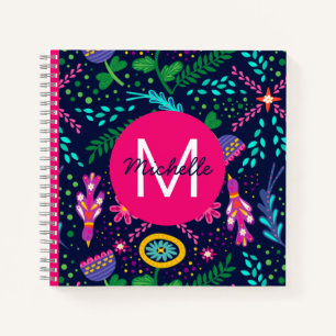 Cuaderno Colorido Floral Caótico Brillante Azul Personaliza