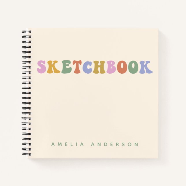 Cuaderno Colorido Groovy Sketchbook Nombre personalizado (Anverso)