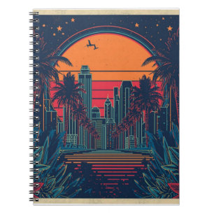 Cuaderno Colorido horizonte urbano de estilo doodle retro f