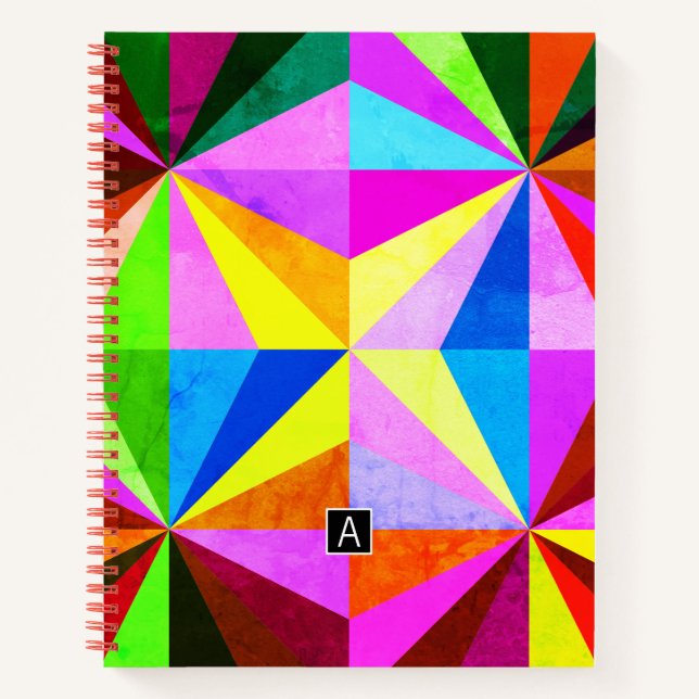 Cuaderno Colorido Moderno Geométrico Multi-Color | Monogram (Anverso)