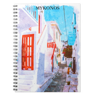 Cuaderno Colorido Mykonos Grecia color de agua para viajes 