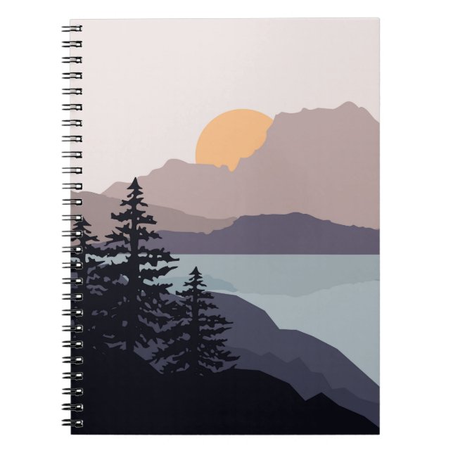 Cuaderno Colorido paisaje montañoso del amanecer (Frente)