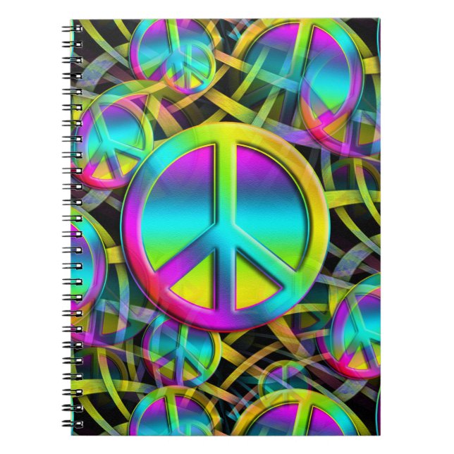 Cuaderno Colorido patrón continuo de PAZ + tus ideas (Frente)