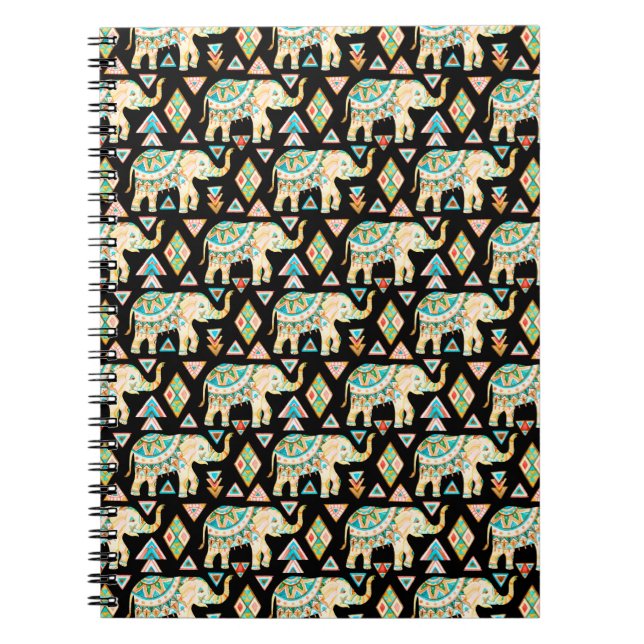 Cuaderno Colorido patrón de elefantes indios (Frente)