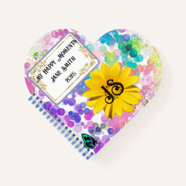 Cuaderno Colorido Resumen Bokeh Monograma Girasol Corazón
