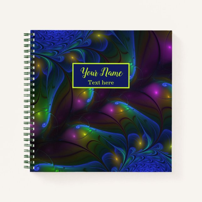 Cuaderno Colorido Resumen de arte fractal moderno nombre (Anverso)