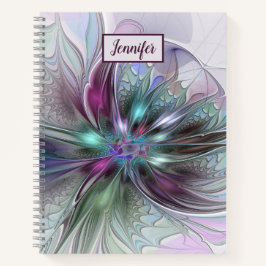 Cuaderno Colorido Resumen Moderno Art Fractal Nombre Flor