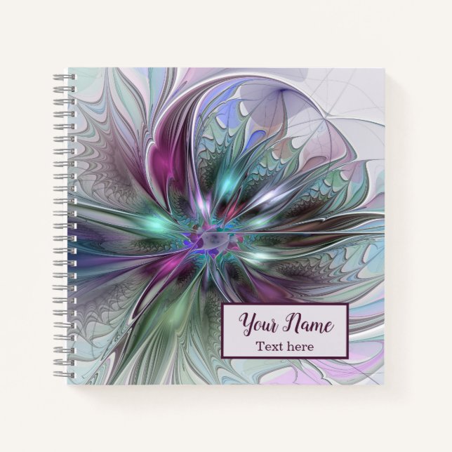 Cuaderno Colorido Resumen Moderno Art Fractal Nombre Flor (Anverso)
