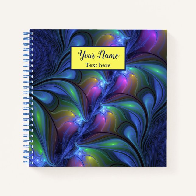 Cuaderno Colorido Resumen Nombre del arte fractal azul rosa (Anverso)