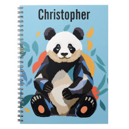 Cuaderno Colorido Sitting Panda Bear Nombre Personalizado A