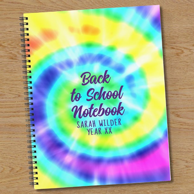 Cuaderno Colorido tinte de los lazos de arcoiris de vuelta  (Colorful tie dye notebook with space for your name and class year)