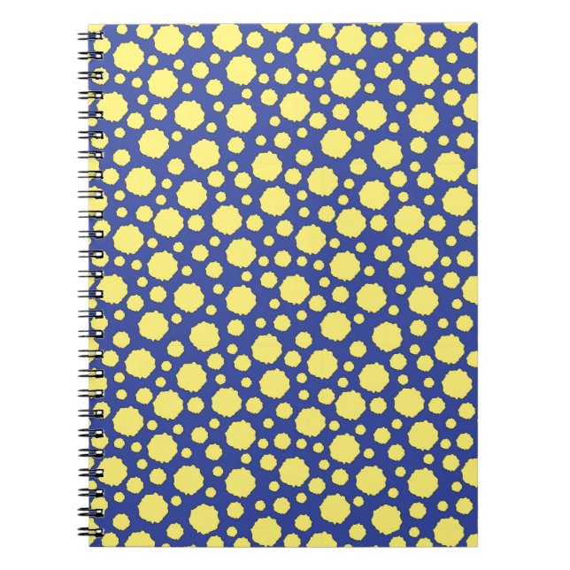 Cuaderno Coloridos círculos geométricos amarillos en azul (Frente)