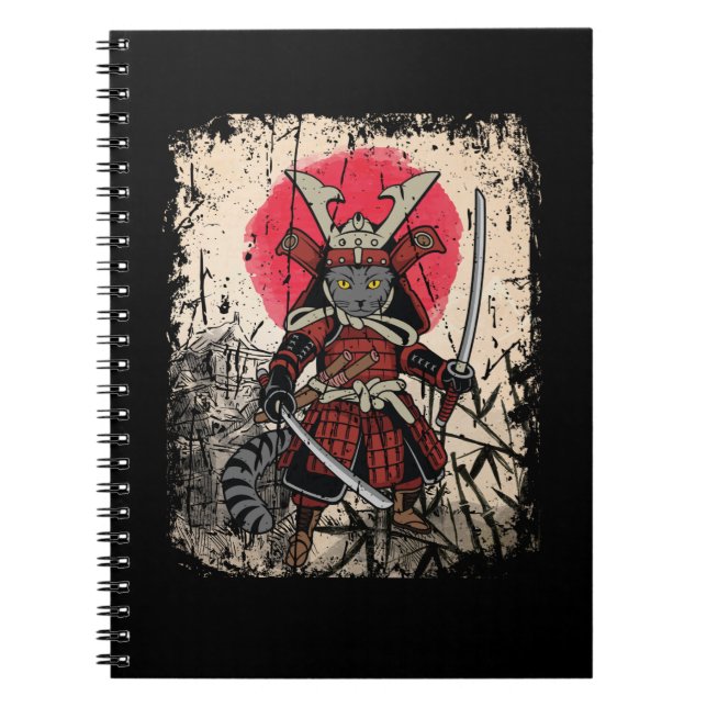 Cuaderno Combatiente de espadas de gatos de Samurai japonés (Frente)