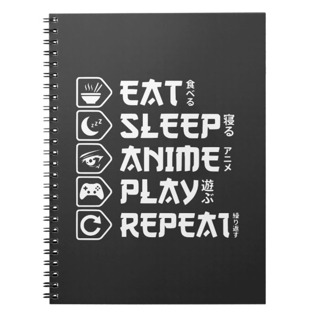 Cuaderno Come Anime Duerme Juega Repite Estilo de Vida Otak (Frente)