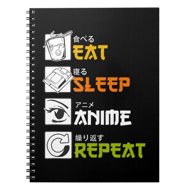 Cuaderno Comer Sleep Anime Repetir Idea de Regalo Cosplayer (Frente)