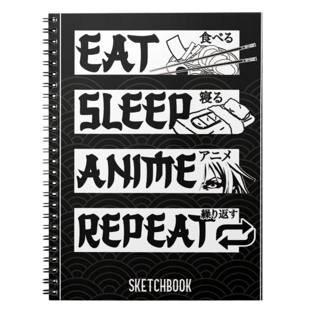 Cuaderno Comer un libro de repetición de anime de sueño, di (Frente)