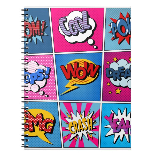 Cuaderno Comic Bubbles Set. Expresiones Bom, Guay, Pow, Oop (Frente)