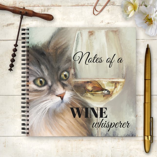 Cuaderno Cómico portátil para Bellas Artes gatos de vino (A funny notebook featuring a painting of a cute kitty who found a trophy in her glass of white wine)