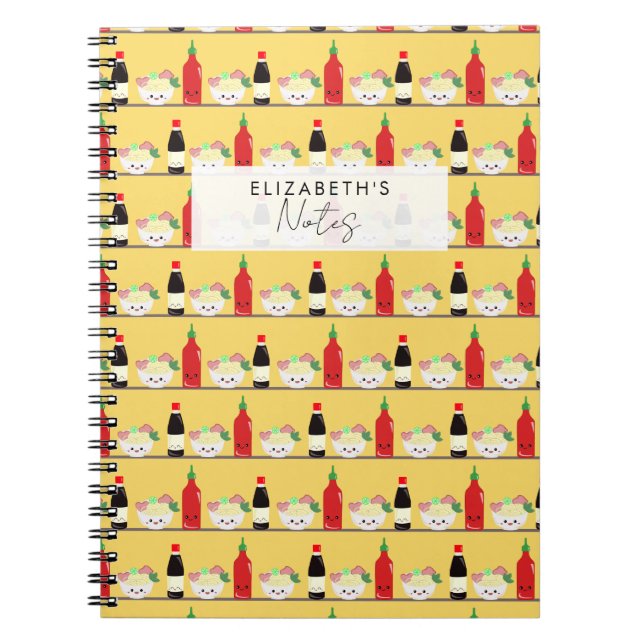 Cuaderno Comida asiática fideos Pho Kawaii personalizado (Frente)