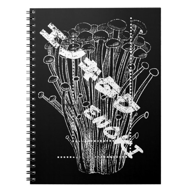 Cuaderno Comida de hongos japoneses con letras Enoki blanca (Frente)